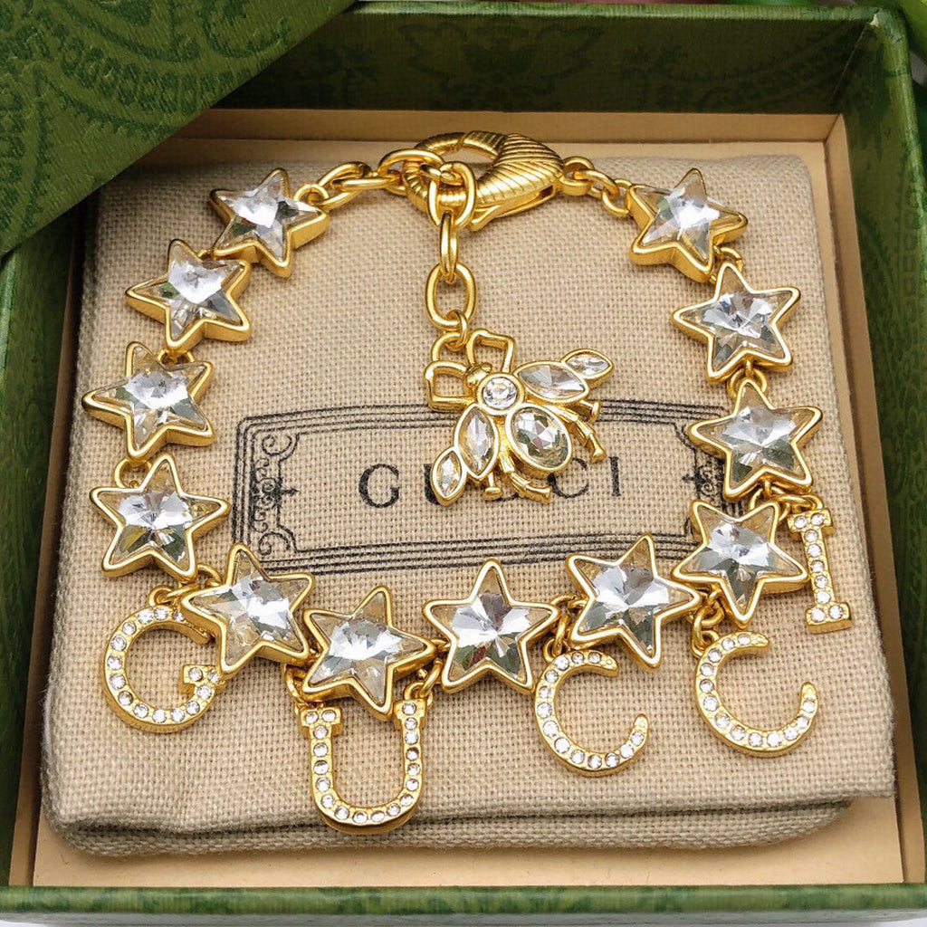 18K Gucci Double Script Crystals Bracelet