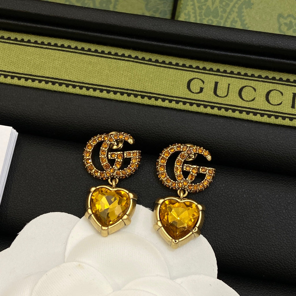 18K Gucci Double Yellow Crystal Earrings