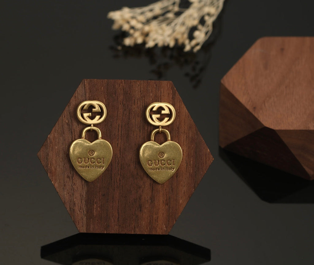 18K Gucci Double Heart Pendant Earrings