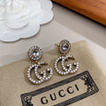 18K Gucci Double Crystal Pendant Earrings