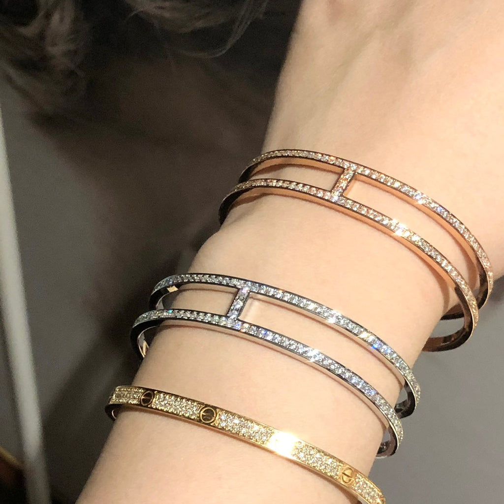 18K Hermes Ever Chain D¡ ̄ancre Cuff Diamond Bracelet