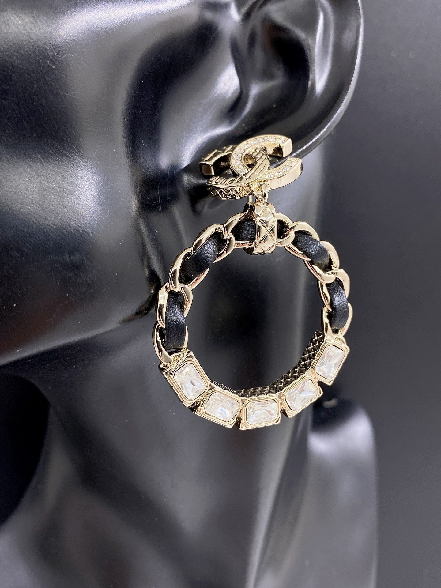 18K Chanel Leather Circle Earrings