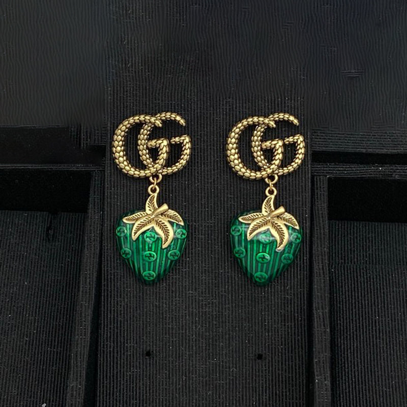 18K Gucci Double Green & Red Berry Earrings