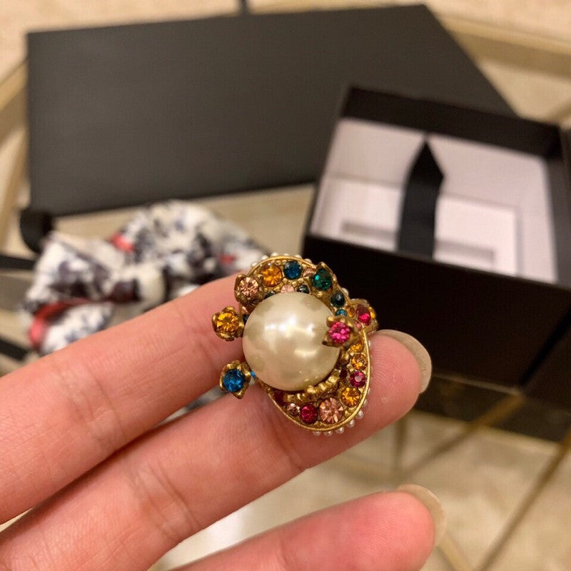 18K Gucci Double Multistone Pearl Ring