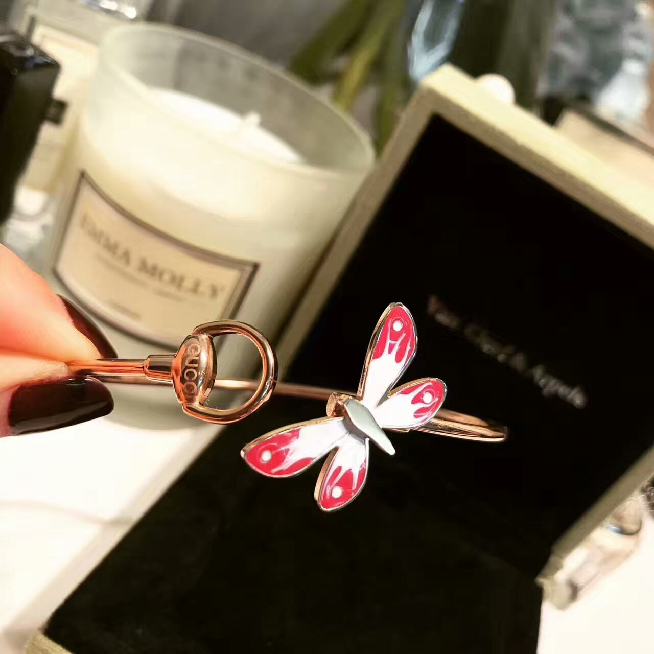 18K Gucci Double Flora Bangle Bracelet