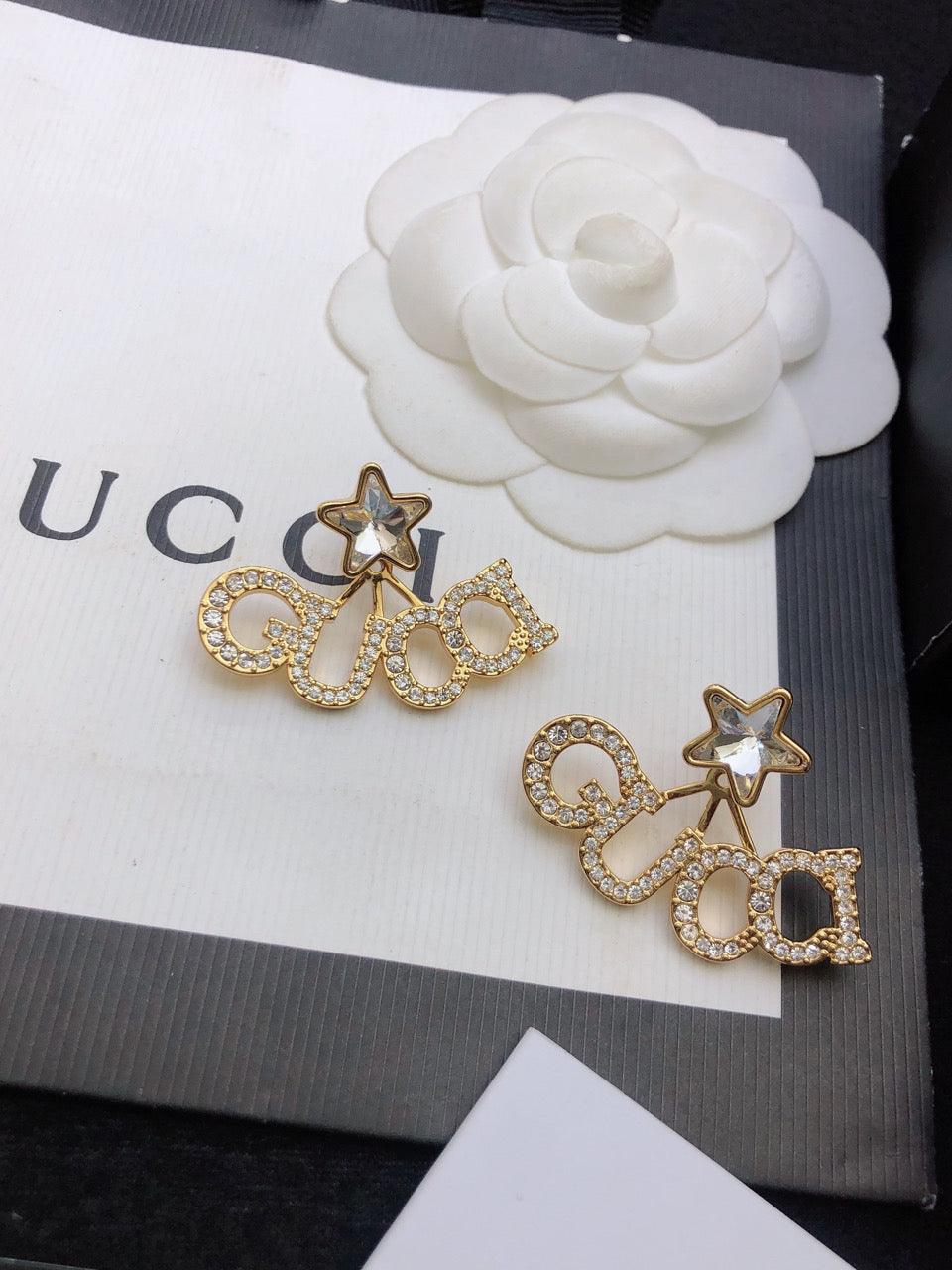 18K Gucci Double Script Star Earrings