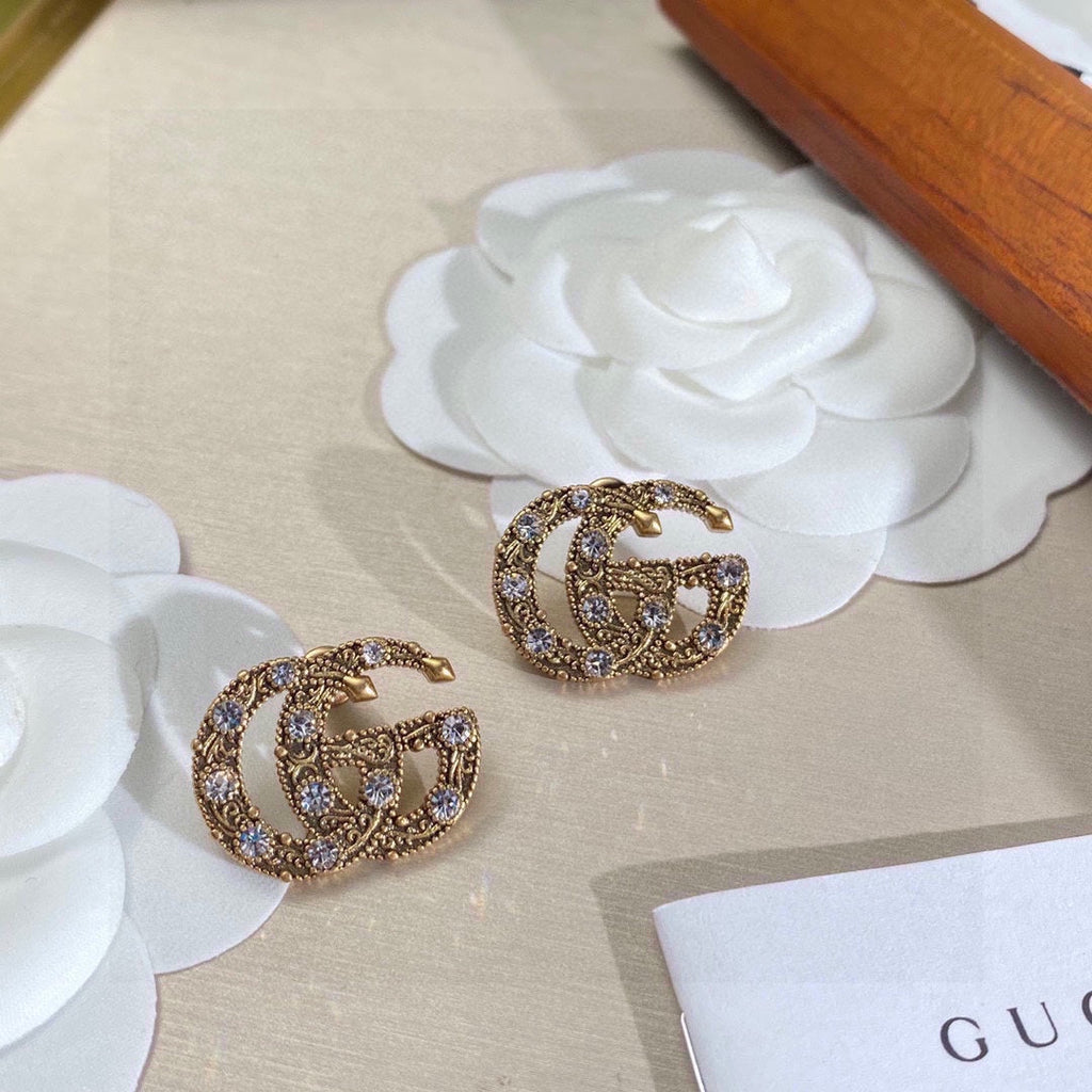 18K Gucci Double Crystals Earrings