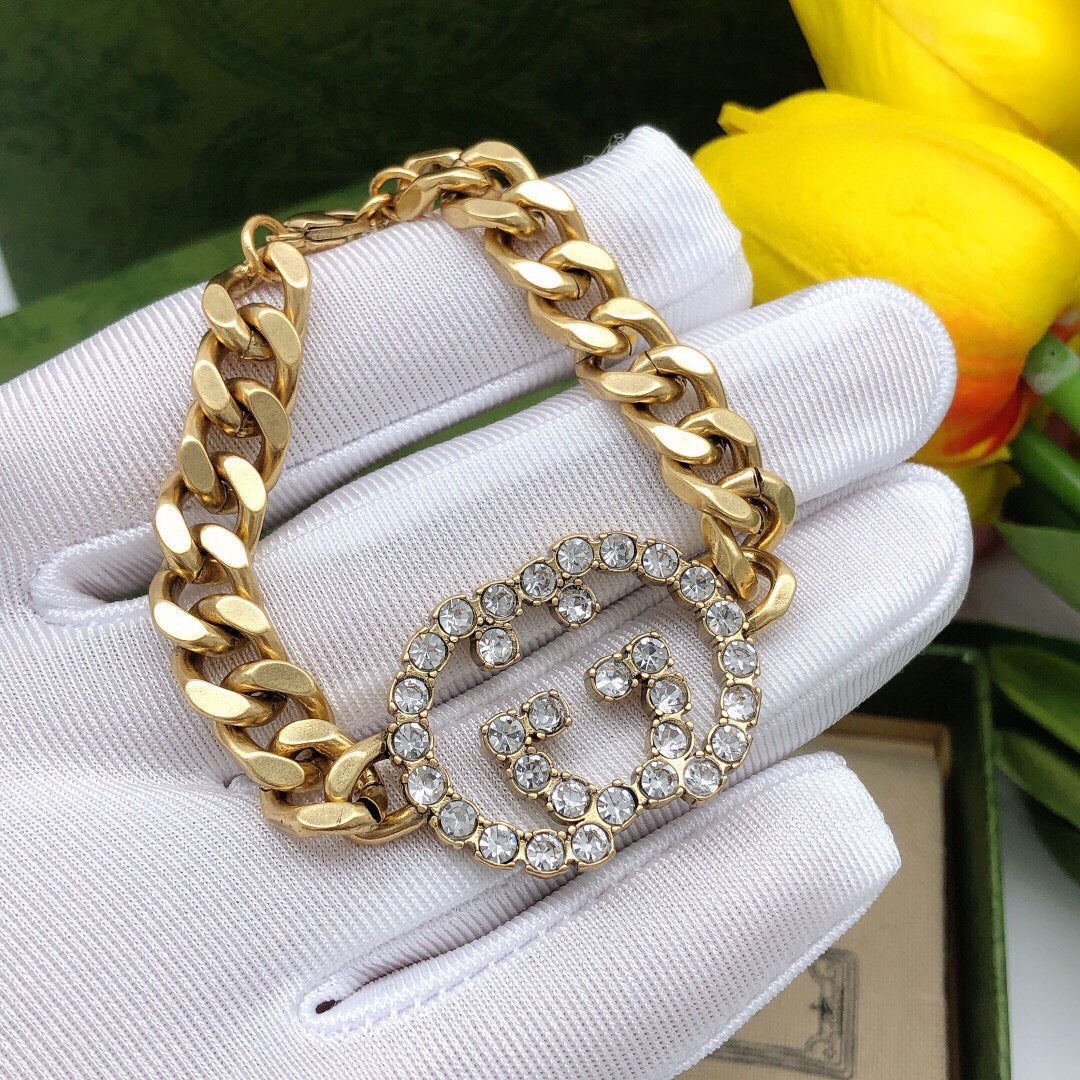 18K Gucci Double Interlocking Gucci Diamond Chain Bracelet