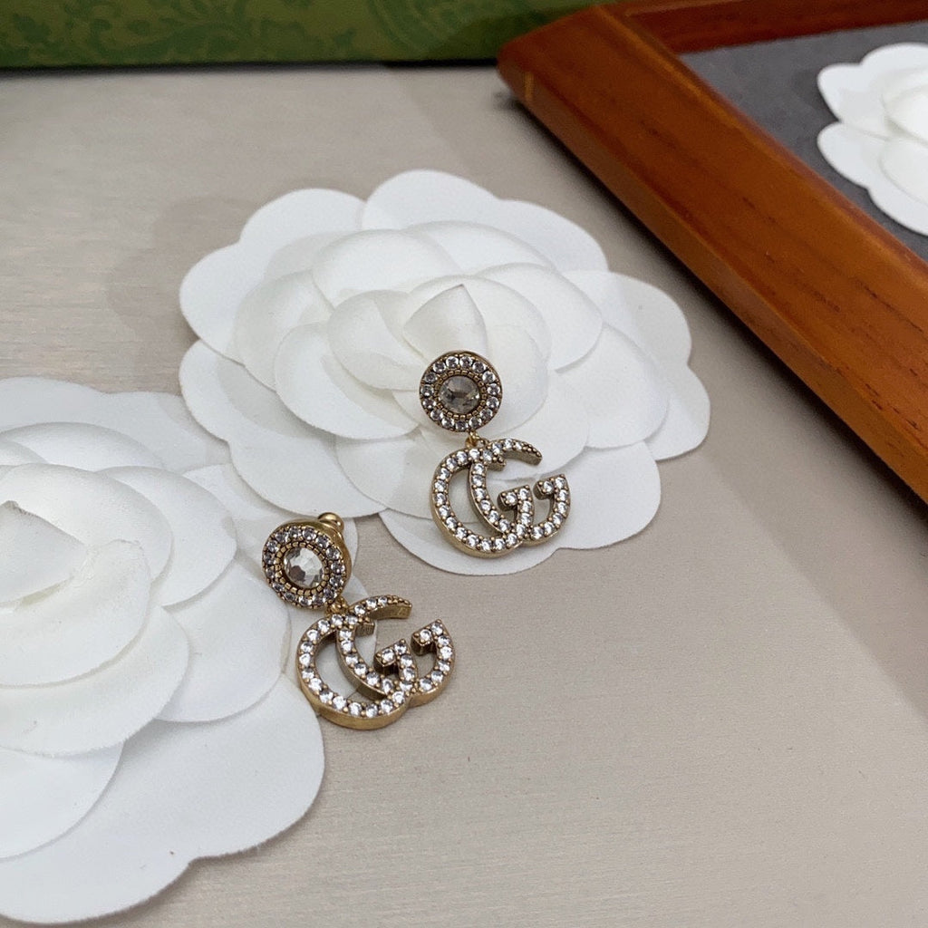 18K Gucci Double Crystal Pendant Earrings