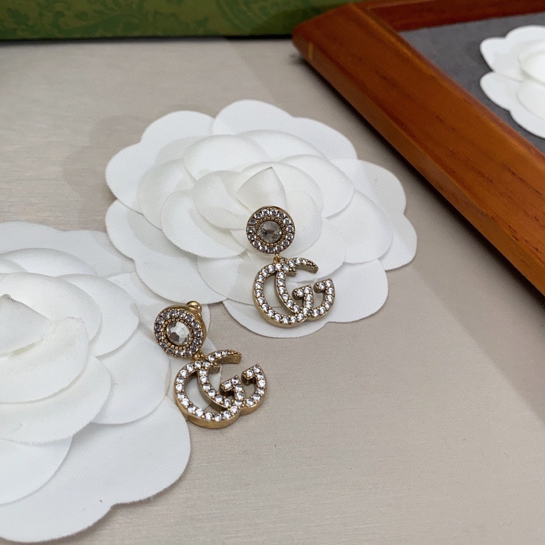 18K Gucci Double Crystal Pendant Earrings