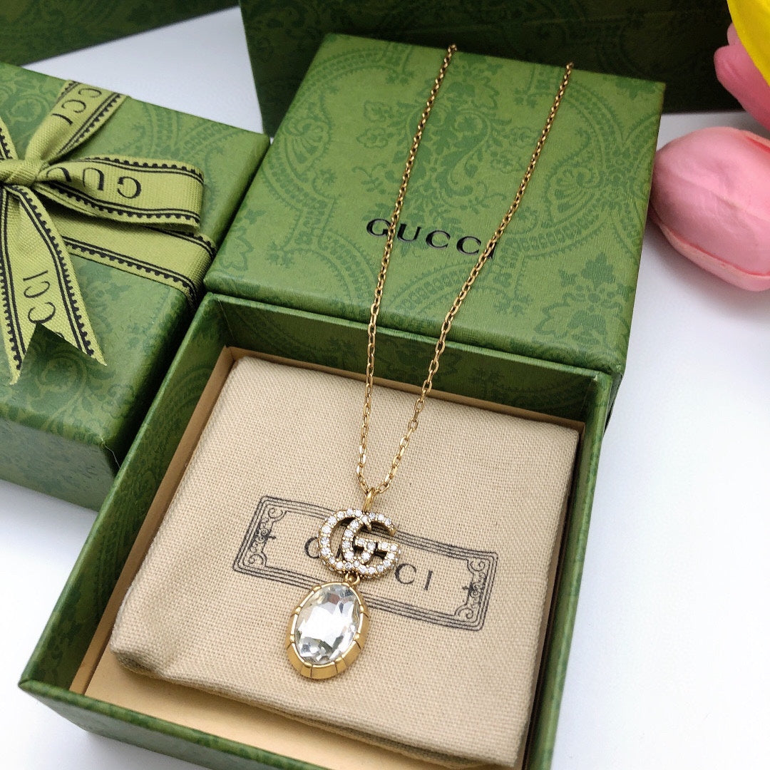 18K Gucci Double Crystal Necklace