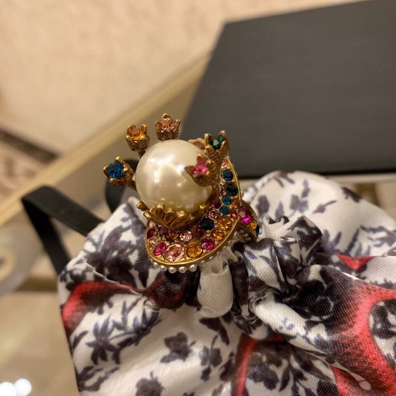 18K Gucci Double Multistone Pearl Ring