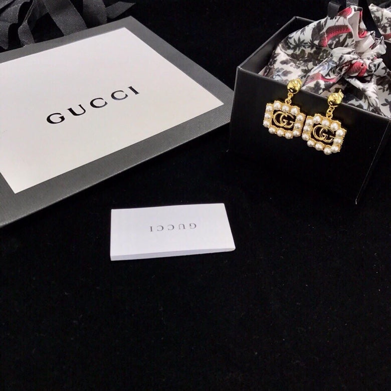 18K Gucci Double Square Pearl Earrings