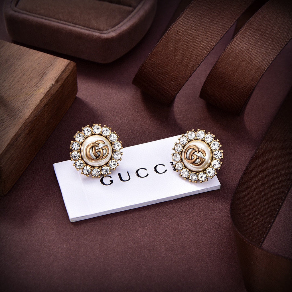 18K Gucci Double Flower Crystals Earrings