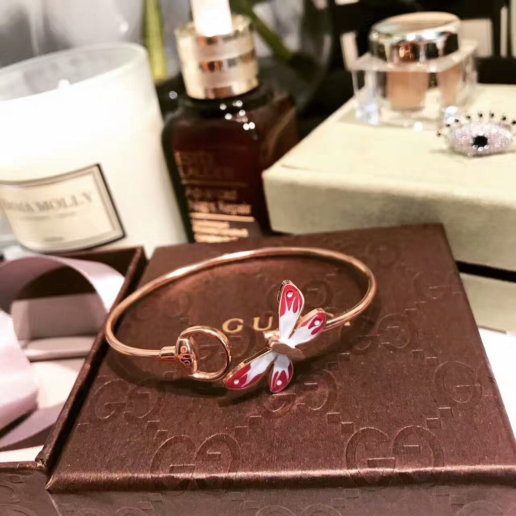 18K Gucci Double Flora Bangle Bracelet