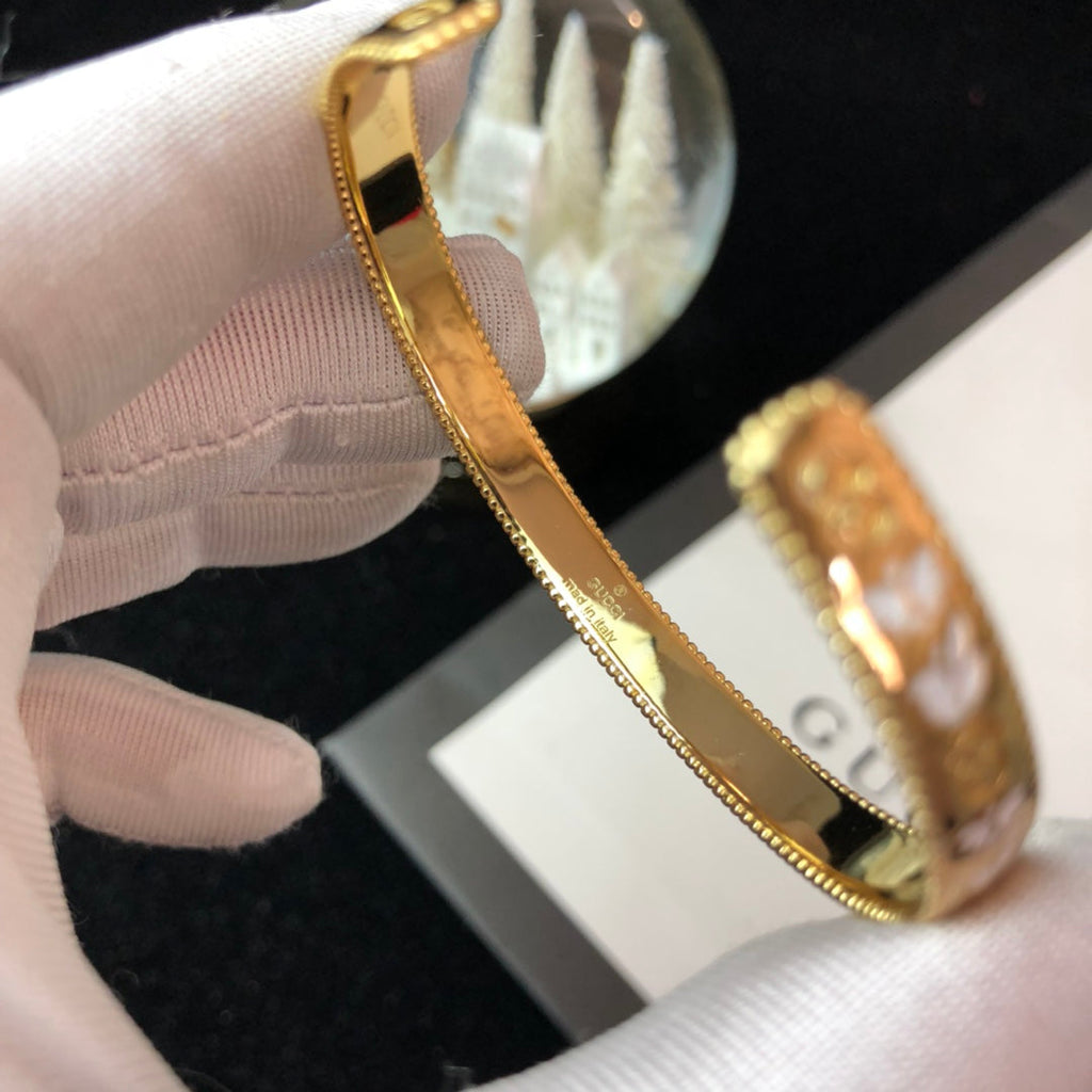 18K Gucci Double Icon Blossom Enamel Bangle Bracelet