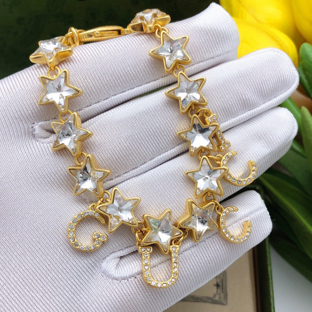 18K Gucci Double Script Crystals Bracelet