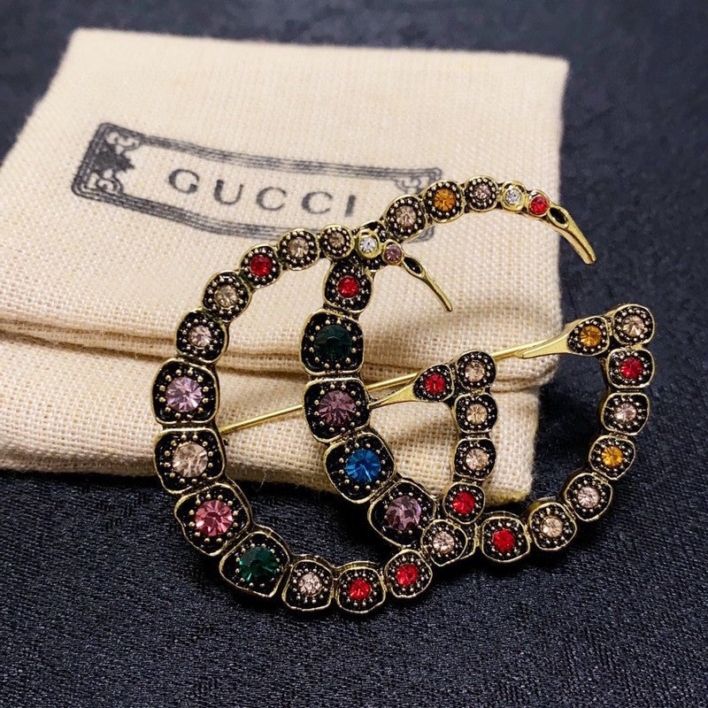18K Gucci Double Color Crystal Brooch
