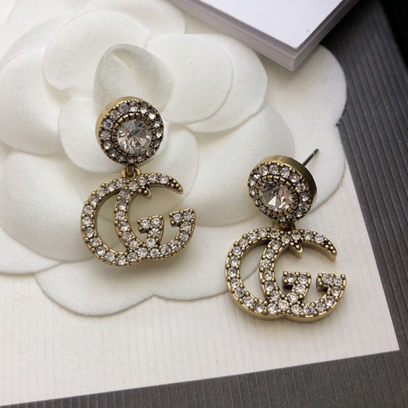 18K Gucci Double GucciCrystal Pendant Earrings