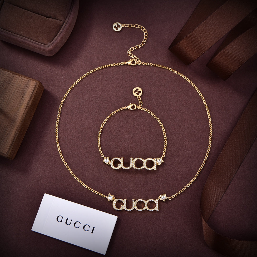 18K Gucci Double Embellished Script Letter Necklace