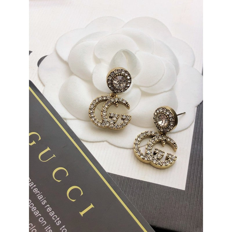 18K Gucci Double GucciCrystal Pendant Earrings