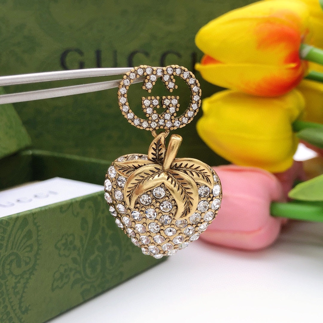 18K Gucci Double Crystal Strawberry Pendant Earrings