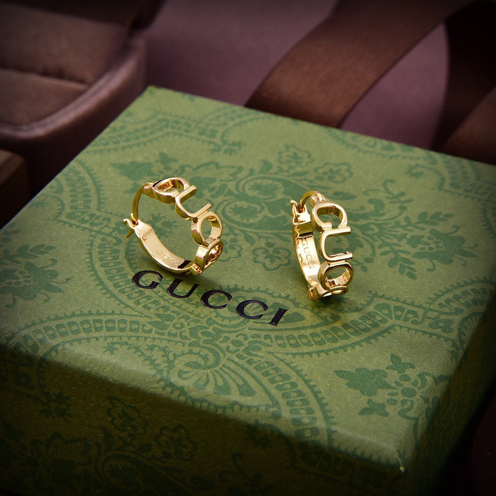 18K Gucci Double Script Earrings