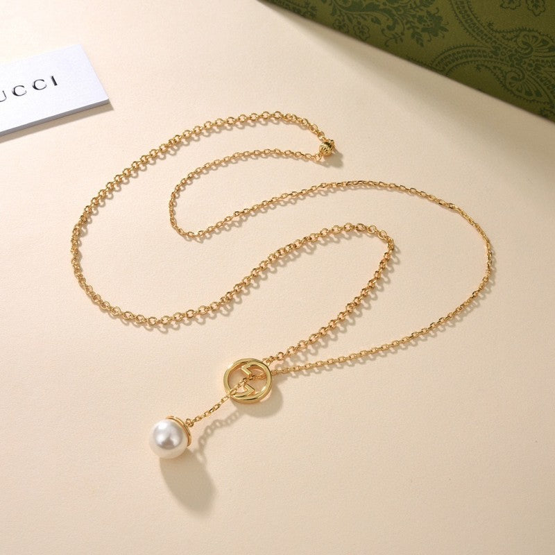 18K Gucci Double Blondie Pearl Drop Necklace