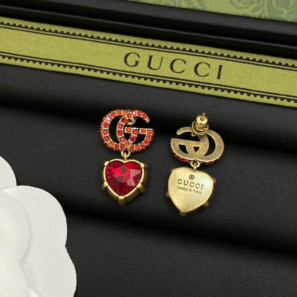 18K Gucci Double Red Crystal Earrings