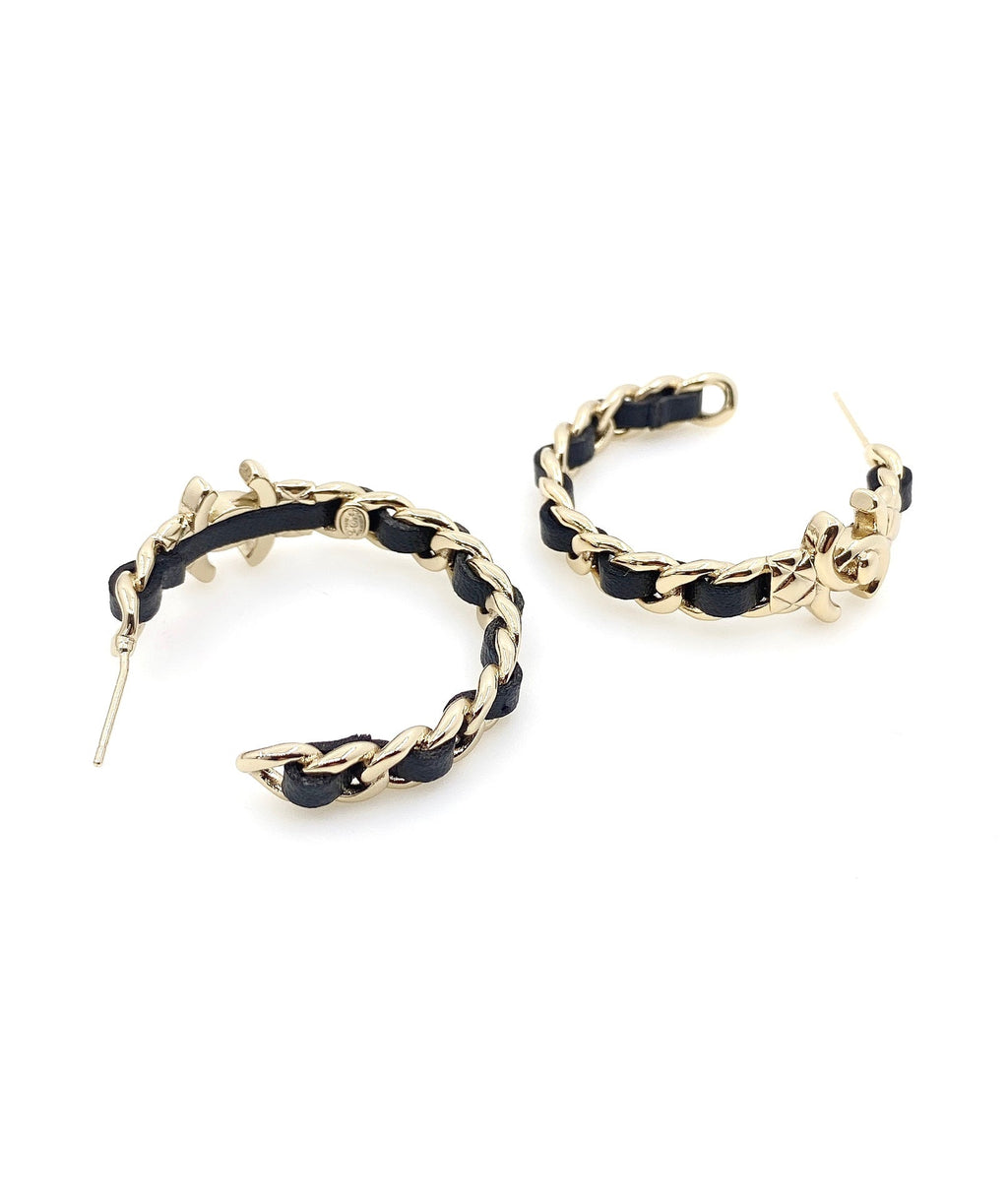 18K Chanel Circle Leather Earrings