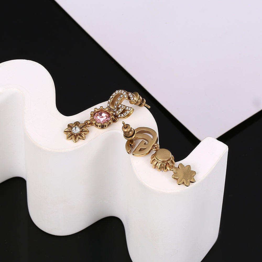 18K Gucci Double Flower Crystal Earrings