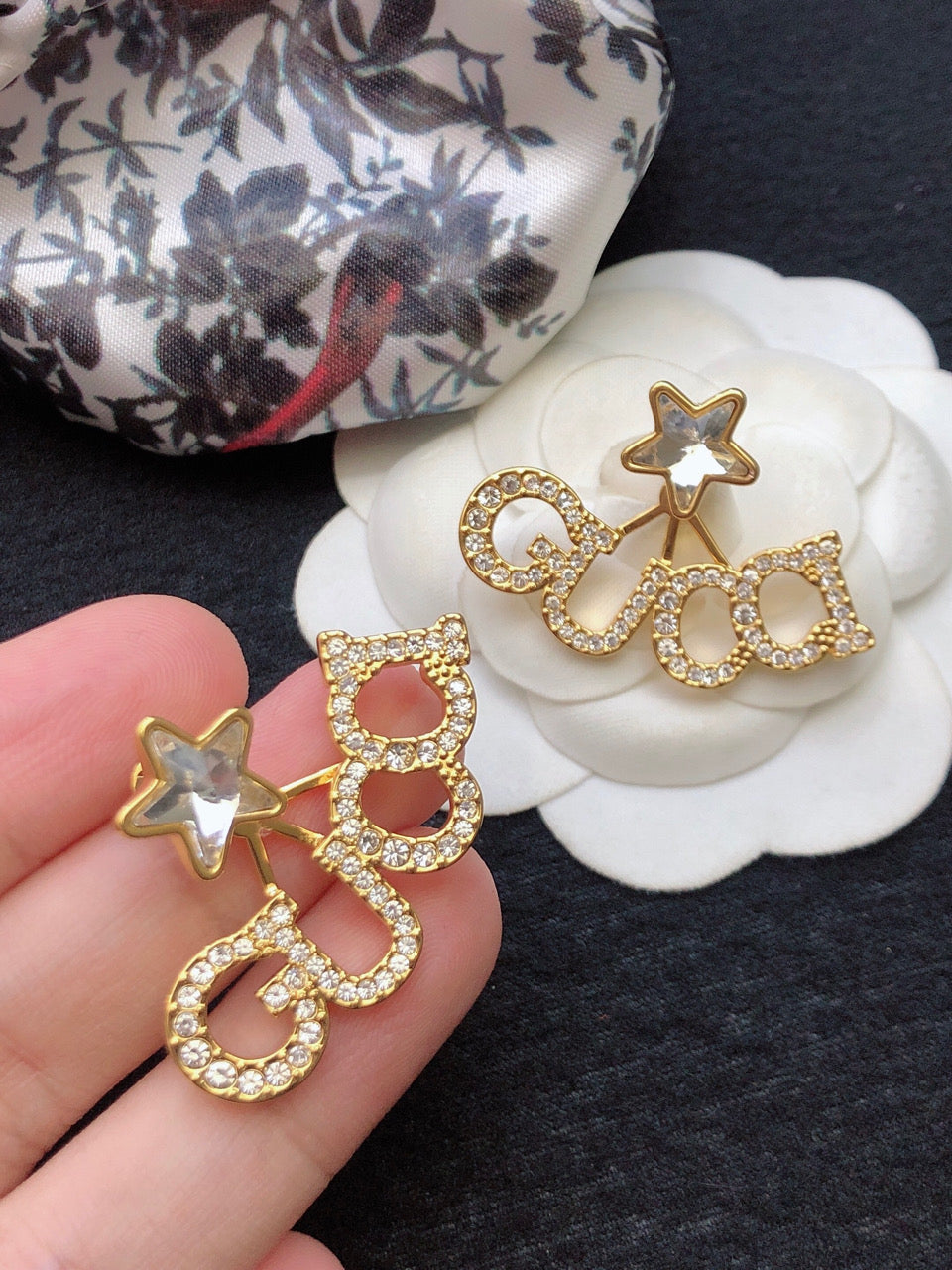 18K Gucci Double Script Star Earrings