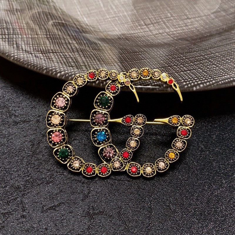 18K Gucci Double Color Crystal Brooch