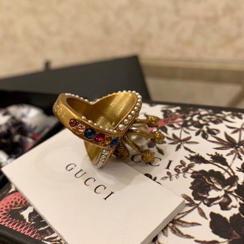 18K Gucci Double Multistone Pearl Ring