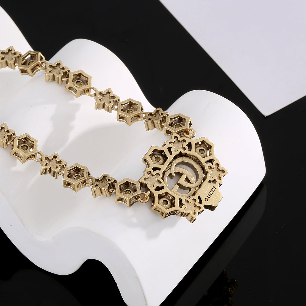 18K Gucci Double Crystals Chain Choker Necklace