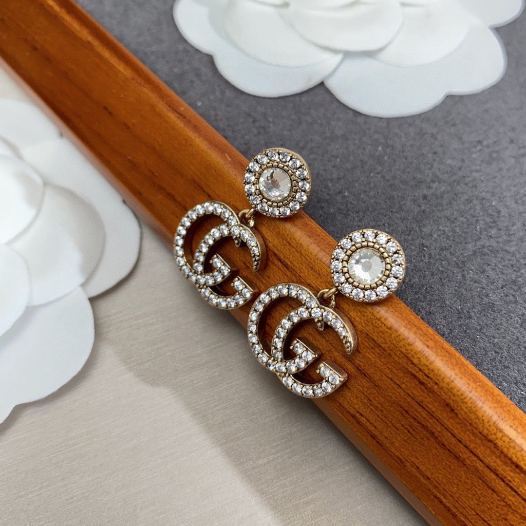 18K Gucci Double Crystal Pendant Earrings