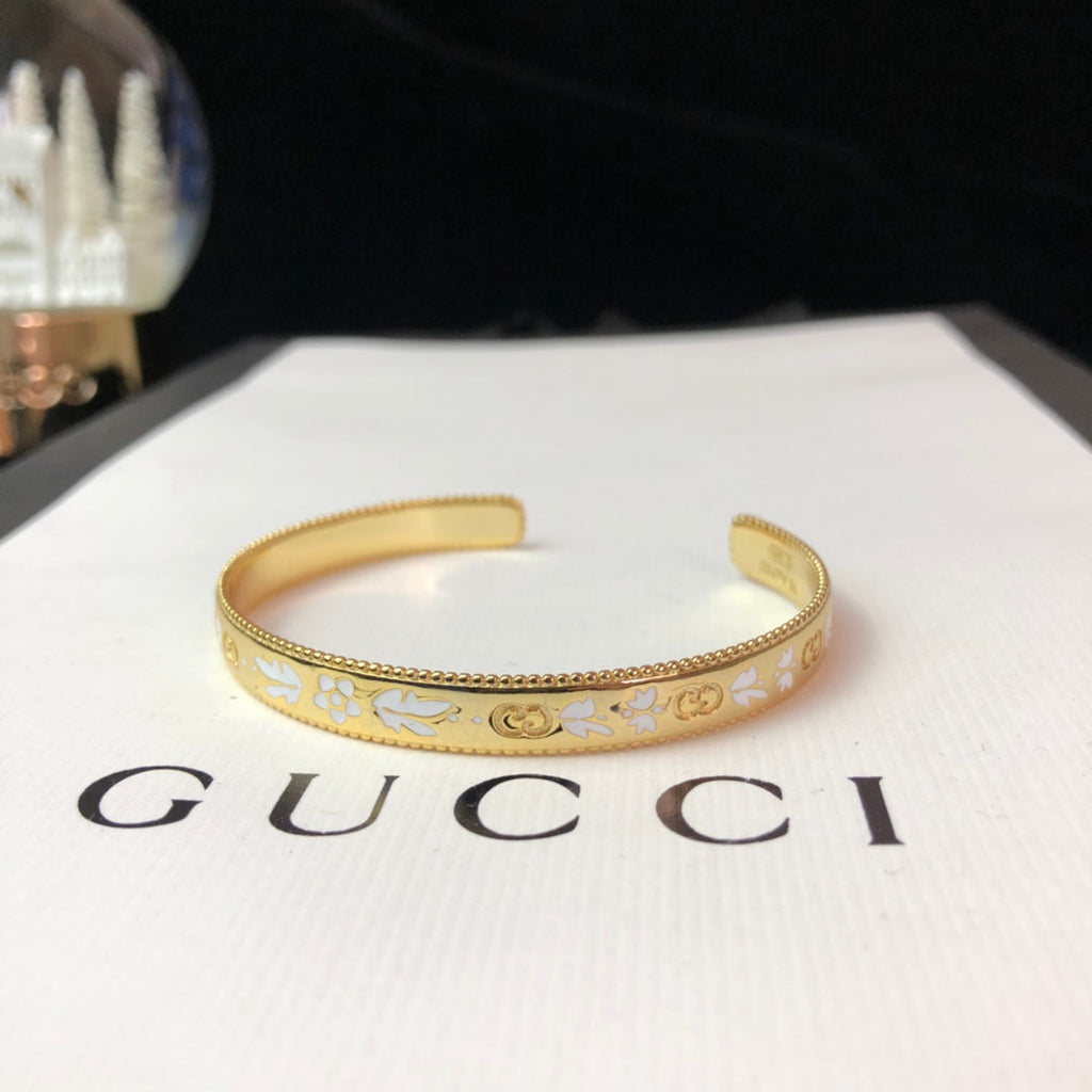 18K Gucci Double Icon Blossom Enamel Bangle Bracelet