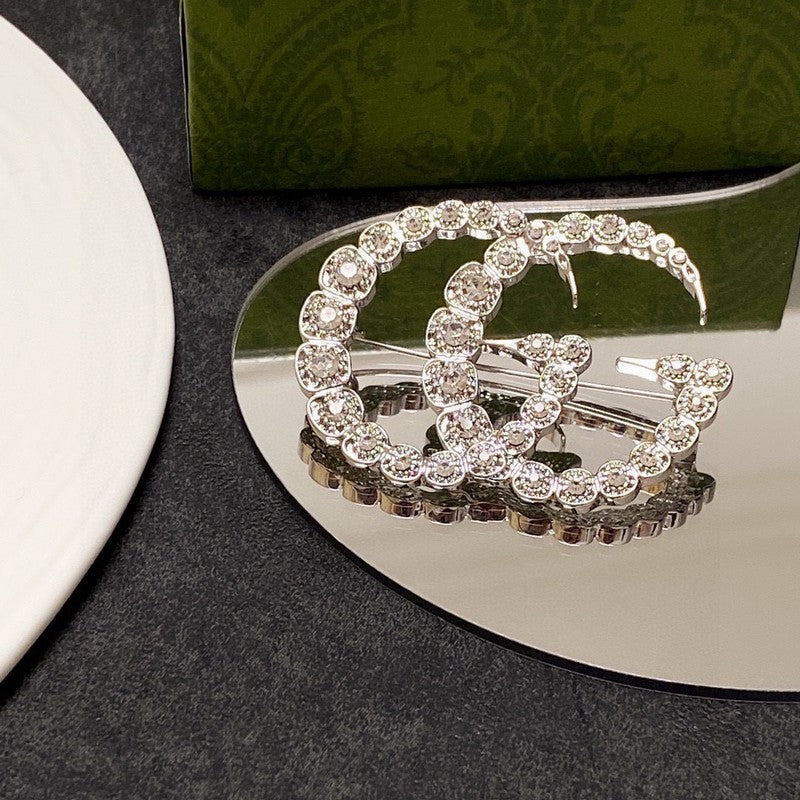 18K Gucci Double Crystal Brooch