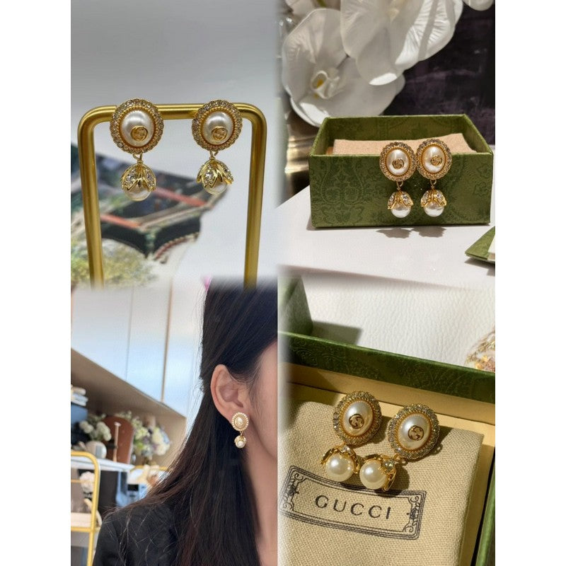 18K Gucci Double Flower Pearl Earrings
