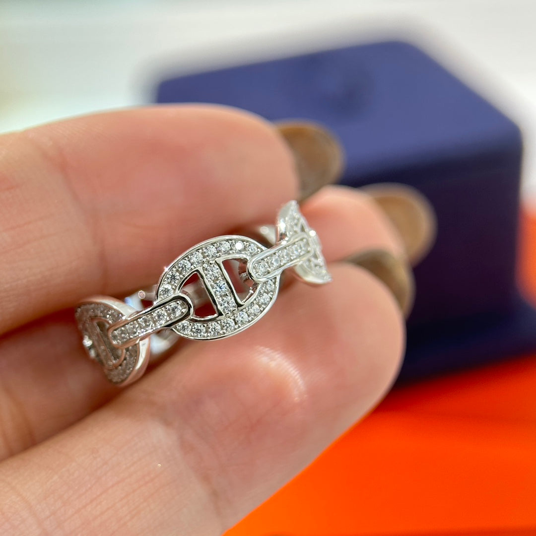 18K Hermes Chaine d'Ancre Enchainee Diamond Ring