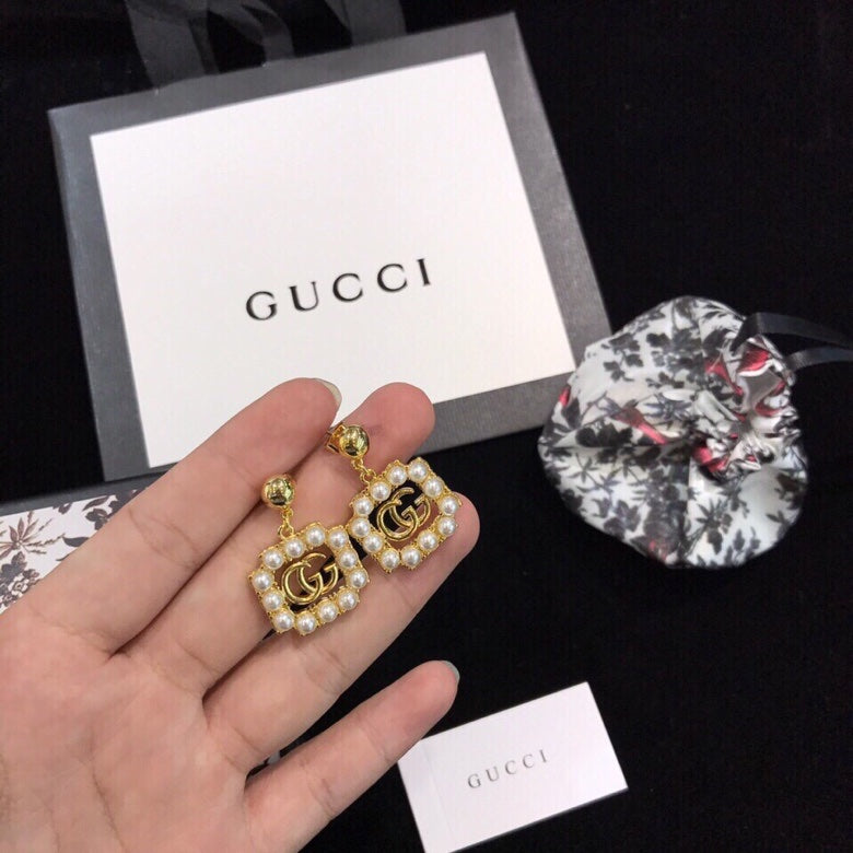 18K Gucci Double Square Pearl Earrings