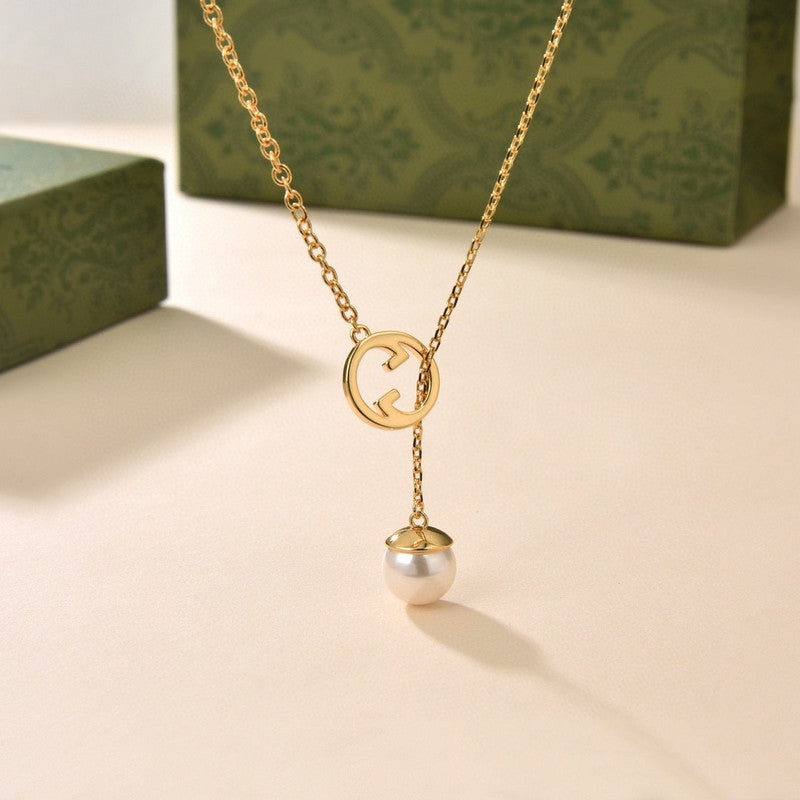 18K Gucci Double Blondie Pearl Drop Necklace